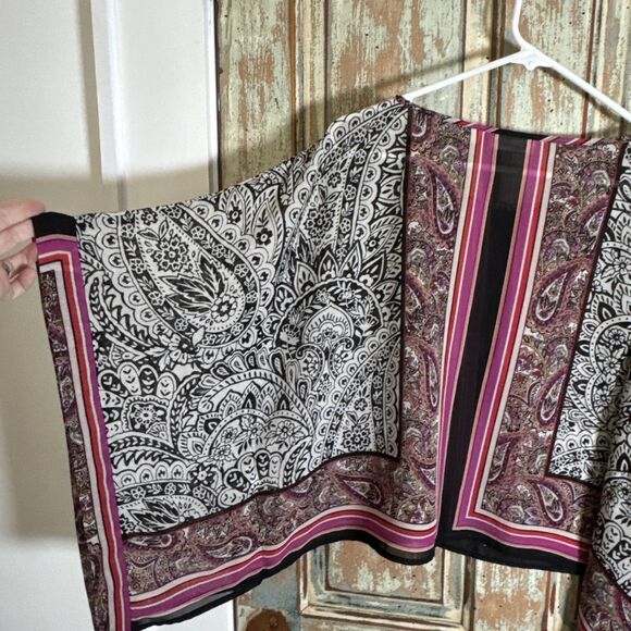 John Paul Richard Scarf Poncho Crop Top Blouse Women's XL Pink Multi Lightweight - Picture 5 of 8
